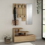 Toscohome - meuble d'entrée avec porte - chaussures et miroir couleur chêne 100x122h cm - vesty Toscohome - meuble d'entrée avec porte - chaussures et miroir couleur chêne 100x122h cm - vesty