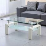 Toscohome - table basse 110x60 cm blanche avec deux plateaux en verre - titania