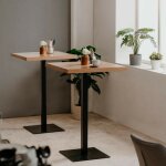 Toscohome - table haute carrée 70x70 cm plateau couleur chêne et base noire Toscohome - table haute carrée 70x70 cm plateau couleur chêne et base noire