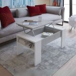Toscohome - table de rangement avec plateau relevable en b�ton et blanc - sasty