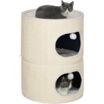 Tour pour chat modulable zippe 3 parties - tonneau griffoir chat 2 pompons - sisal naturel peluche crme ...