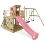 Wickey - tour de jeux en bois smart camp avec balanoire et toboggan, cabane avec bac  sable, chelle ...