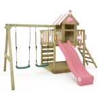 Tour de jeux en bois smart candy avec balanoire et toboggan, cabane avec bac  sable, chelle de corde ...
