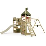 Tour de jeux ch�teau des chevaliers riverrun avec balan�oire et toboggan, cabane de jeu avec bac � sable, ...
