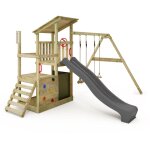 Tour de jeux portique d'escalade fruityforest avec balan�oire et toboggan, tour d'escalade avec bac � ...