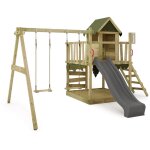 Tour de jeux portique d'escalade jazzyjungle avec balanoire et toboggan, cabane de jeu avec bac  sable, ...