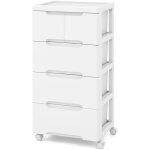 Tour de rangement sur roulettes, commode verticale  4 tiroirs, roulettes universelles et verrouillables, ...