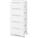 Tour de rangement sur roulettes, commode verticale  5 tiroirs, roulettes universelles et verrouillables, ...