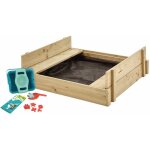 Bac à sable bois fsc® avec bancs intégrés et kit de jeux explorateur Bac à sable bois fsc® avec bancs intégrés et kit de jeux explorateur