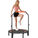 Trampoline de fitness gymnastique - homcom - poign�e r�glable, pliable, �cran lcd, 6 pieds, 28 ressorts ...