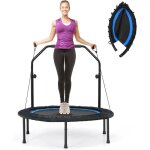 Trampoline d'int�rieur pliable �101cm avec 2 bandes & poign�e r�glable en hauteur, trampoline de fitnesss ...