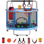 Trampoline multi - fonctions 150cm avec panier de basket - ball, main courante en anneau, anneaux suspendus, ...
