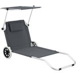 Helloshop26 - transat bain de soleil  roulettes lazkano aluminium polyester argent mat gris fonc