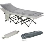 Transat & chilienne lit de camp pliable - avec oreiller, poche et matelas gris - capacit� 150 kg - confort ...