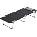 Transat & chilienne pliant - lit camping portable l�ger - coussin int�gr� - noir et argent - 183x66x33cm ...