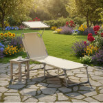 Transat pliant ext�rieur, dossier et pare - soleil r�glables, chaise longue, pour balcon, terrasse, beige ...