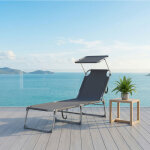 Transat pliant ext�rieur, dossier et pare - soleil r�glables, chaise longue, pour balcon, terrasse, gris ...