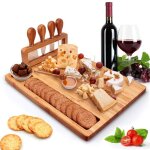 Treetalk - 1 planche  fromage, plateau de service avec 4 couteaux en acier inoxydable, planche  charcuterie ...
