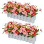 Treetalk - 2pcs gerbera artificiel avec clture en bois loggerhead daisy daisy fleurs de soie dcoration ...