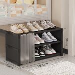 Treetalk - meuble � chaussures, armoire � chaussures simple � trois niveaux avec rideau de porte - noir ...