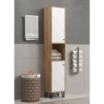 Trendteam - colonne de salle de bain 36x29x191 cm dcor chne et blanc mat - flow