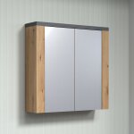 Trendteam - armoire de toilette 2 portes 79x20x78 cm effet chne et gris - grundi