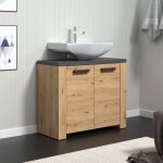 Trendteam - meuble sous lavabo 2 portes 79x35x67 cm effet chêne et gris - grundi Trendteam - meuble sous lavabo 2 portes 79x35x67 cm effet chêne et gris - grundi
