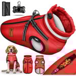 Tresko veste d'hiver rouge pour chien, taille xl, avec rflecteurs, 15 sacs  djections et distributeur ...
