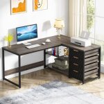Tribesigns bureau d'angle en forme de l avec �tag�res, r�versible, en forme de l, avec support d'�cran ...
