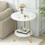 Tribesigns - table d'appoint en marbre artificiel  2 tages, table d'appoint ronde avec tagres, table ...