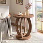 Tribesigns table d'appoint ronde de 50 cm avec espace de rangement, table de chevet de style maison de ...