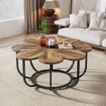 Tribesigns table basse marron et noir, 100 cm table d'appoint moderne avec plateau en bois en forme de ...