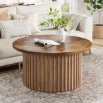 Tribesigns table basse ronde 80 cm, table basse circulaire de ferme avec base en m�tal, table centrale ...