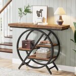 Tribesigns ? table console 100 cm ? plateau �pais 4 cm ? cadre m�tallique g�om�trique ? 3 niveaux d'�tag�res ...