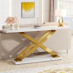 Tribesigns table console moderne de 140 cm, imitation marbre dor, table d'entre derrire le canap, ...