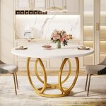 Tribesigns table � manger ronde pour 4, table de cuisine blanche avec pied m�tallique dor�, � manger ...
