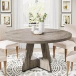 Tribesigns table ronde en bois pour salle � manger et cuisine, table rustique plateau bois base croix, ...