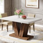 Tribesigns table de salle  manger de 120 cm pour 4 personnes, table de cuisine blanche avec pidestal ...