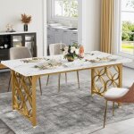 Tribesigns - table de salle  manger moderne en marbre pour 6 personnes, table de cuisine rectangulaire ...