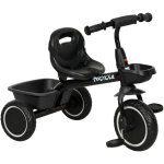 Tricycle pour enfants de 2 � 5 ans avec si�ge r�glable, p�dales et paniers, noir, voiture �lectrique