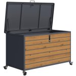 Trigano - coffre  roulette en mtal 650l anthracite imitation bois