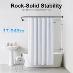 Tringle � rideau de douche sans per�age noire, tringle � rideau de douche en forme de l en acier inoxydable, ...