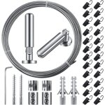 Tringle � rideau en fil m�tallique de 5 m (196 pouces) avec 24 clips r�glables pour rideaux, d�coration ...