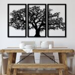 Triptyque, peinture ajoure, dcoration murale 3d, tableau 3d  arbre de vie  noir