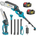 Secateur electrique sans fil avec 2. 4m perche, 48mm ouverture de ciseaux electrique, 2 x 4. 0ah batteries ...