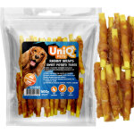 Tubes de patate douce envelopp�s dans une friandise pour chien uniq pets au lapin 500 g
