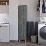 Tuhome armoire haute de rangement lawen, une porte, 3 crochets  balais, chne fum
