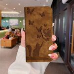 Tui de protection adapt� pour iphone15promax, avec fente pour carte, motif chat et papillon marron - ...