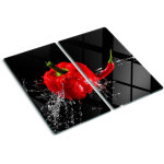 Tulup - planche de cuisine, couvre plaque, verre planche d�couper, verre tremp� ? 2 x 30 x 52 cm - poivron ...