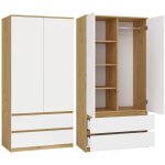 Topeshop - turin - armoire de chambre - penderie multifonctions - 2 portes + 2 tiroirs - dressing - artisan ...
